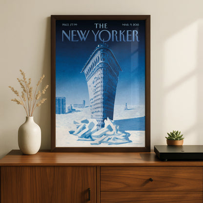 The New Yorker Poster, Flatiron Building Winter Blue NYC Wall Art Print