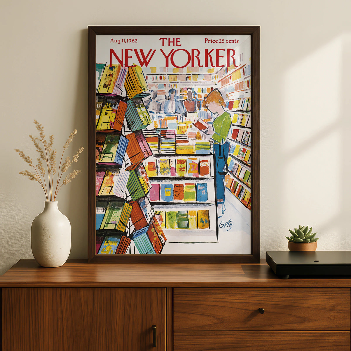 The New Yorker 1962 Bookshop Cover Poster, Vintage Magazine Wall Art Print