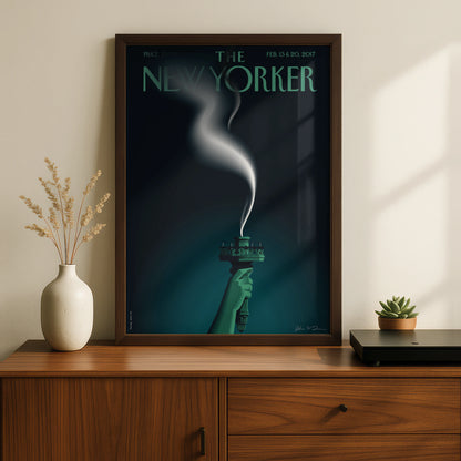 The New Yorker Poster, Statue of Liberty Torch Art Print, Dark Teal Wall Decor