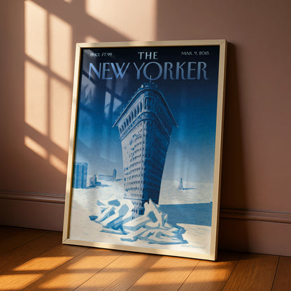 The New Yorker Poster, Flatiron Building Winter Blue NYC Wall Art Print