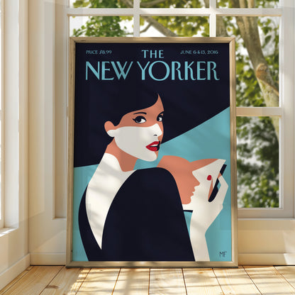 The New Yorker Cover Poster, June 2016 Elegant Woman Art Print, Retro Magazine Wall Art