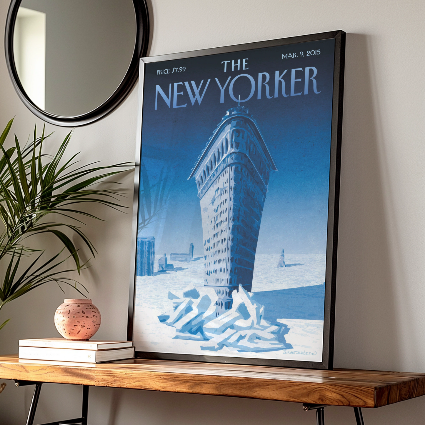 The New Yorker Poster, Flatiron Building Winter Blue NYC Wall Art Print