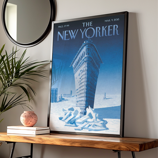 The New Yorker Poster, Flatiron Building Winter Blue NYC Wall Art Print