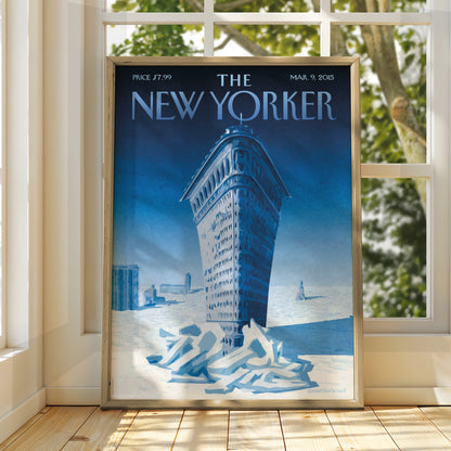 The New Yorker Poster, Flatiron Building Winter Blue NYC Wall Art Print