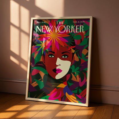 The New Yorker Poster March 2019, Floral Woman Cover Art, Tropical Wall Art Print