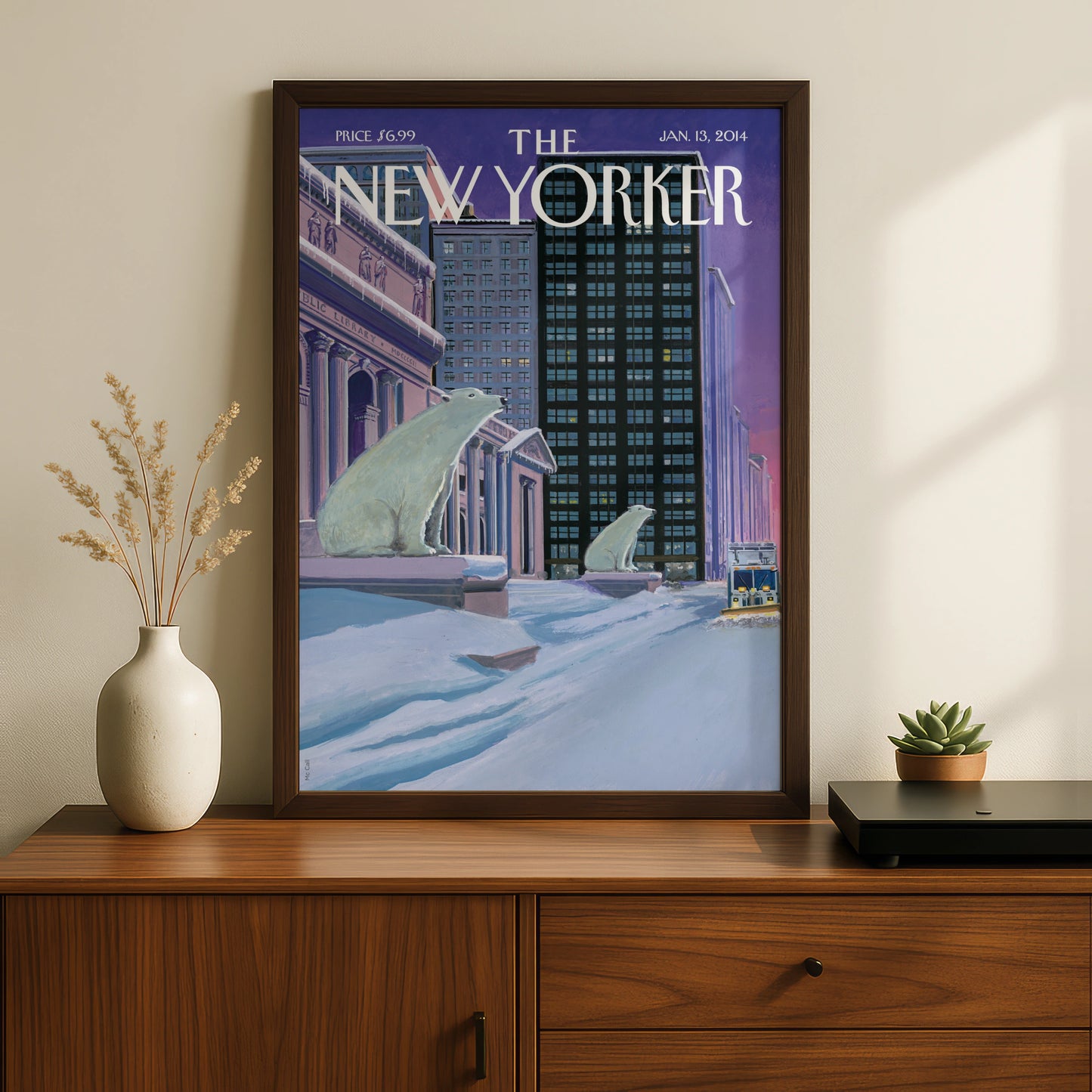 The New Yorker Polar Bear NYC Winter Cover Poster, New York City Wall Art Print