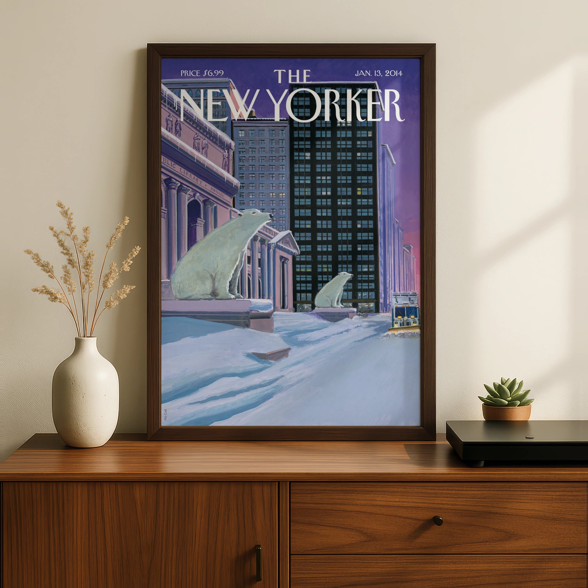 The New Yorker Polar Bear NYC Winter Cover Poster, New York City Wall Art Print