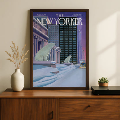 The New Yorker Polar Bear NYC Winter Cover Poster, New York City Wall Art Print