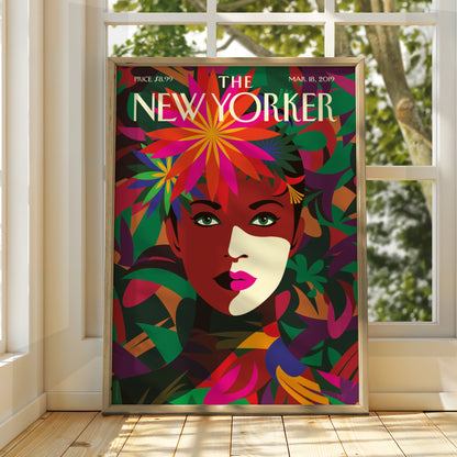 The New Yorker Poster March 2019, Floral Woman Cover Art, Tropical Wall Art Print