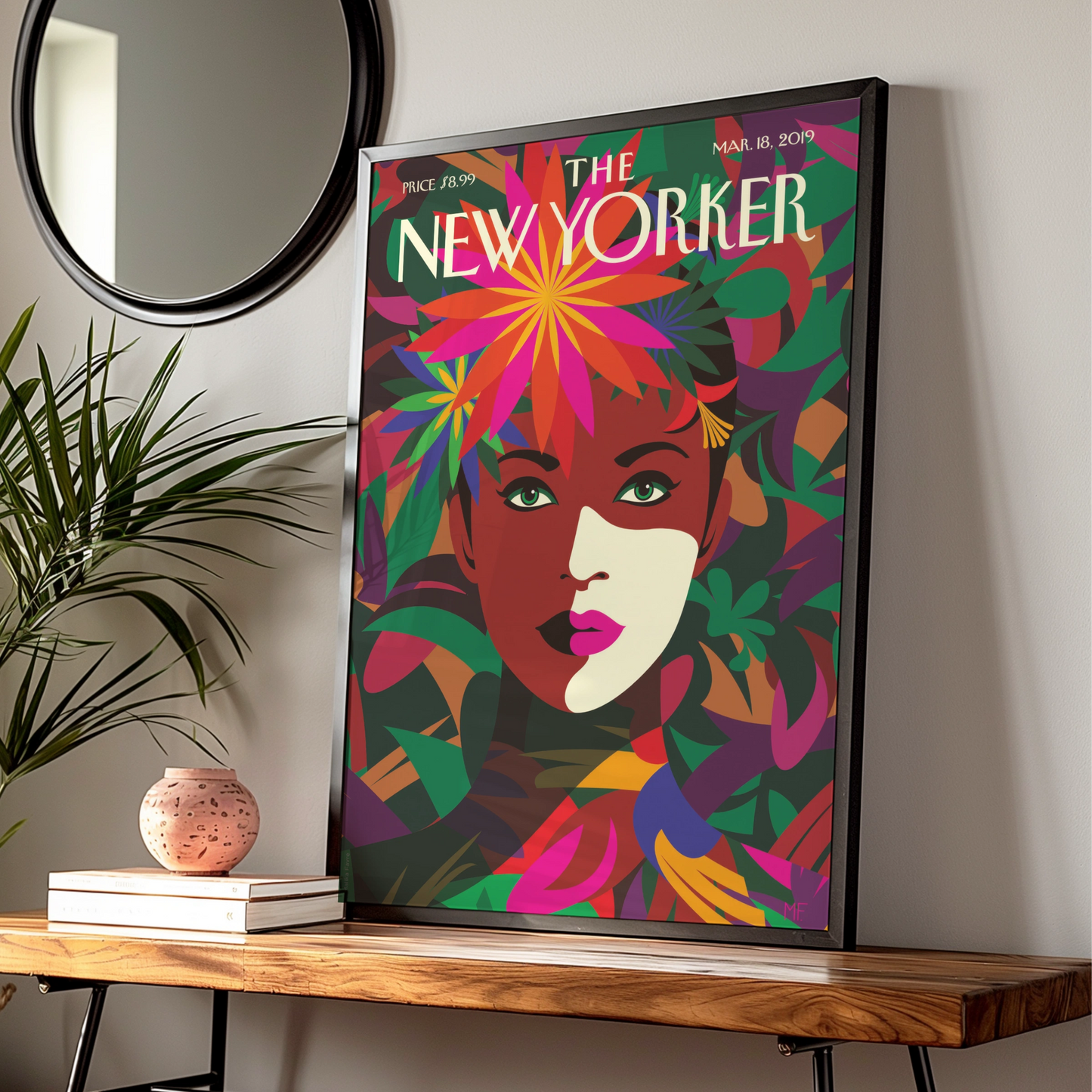 The New Yorker Poster March 2019, Floral Woman Cover Art, Tropical Wall Art Print