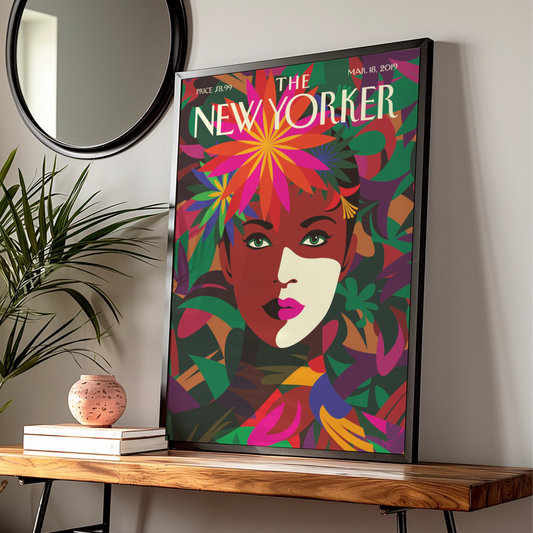 The New Yorker Poster March 2019, Floral Woman Cover Art, Tropical Wall Art Print