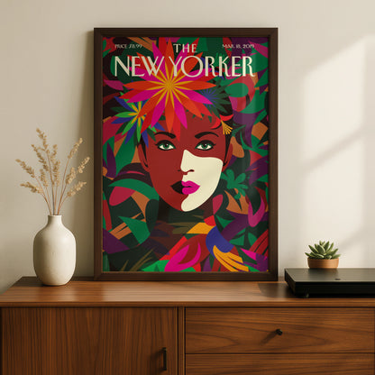 The New Yorker Poster March 2019, Floral Woman Cover Art, Tropical Wall Art Print