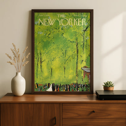 The New Yorker June 1958 Poster, Vintage Wedding Park Scene, Green Summer Wall Art