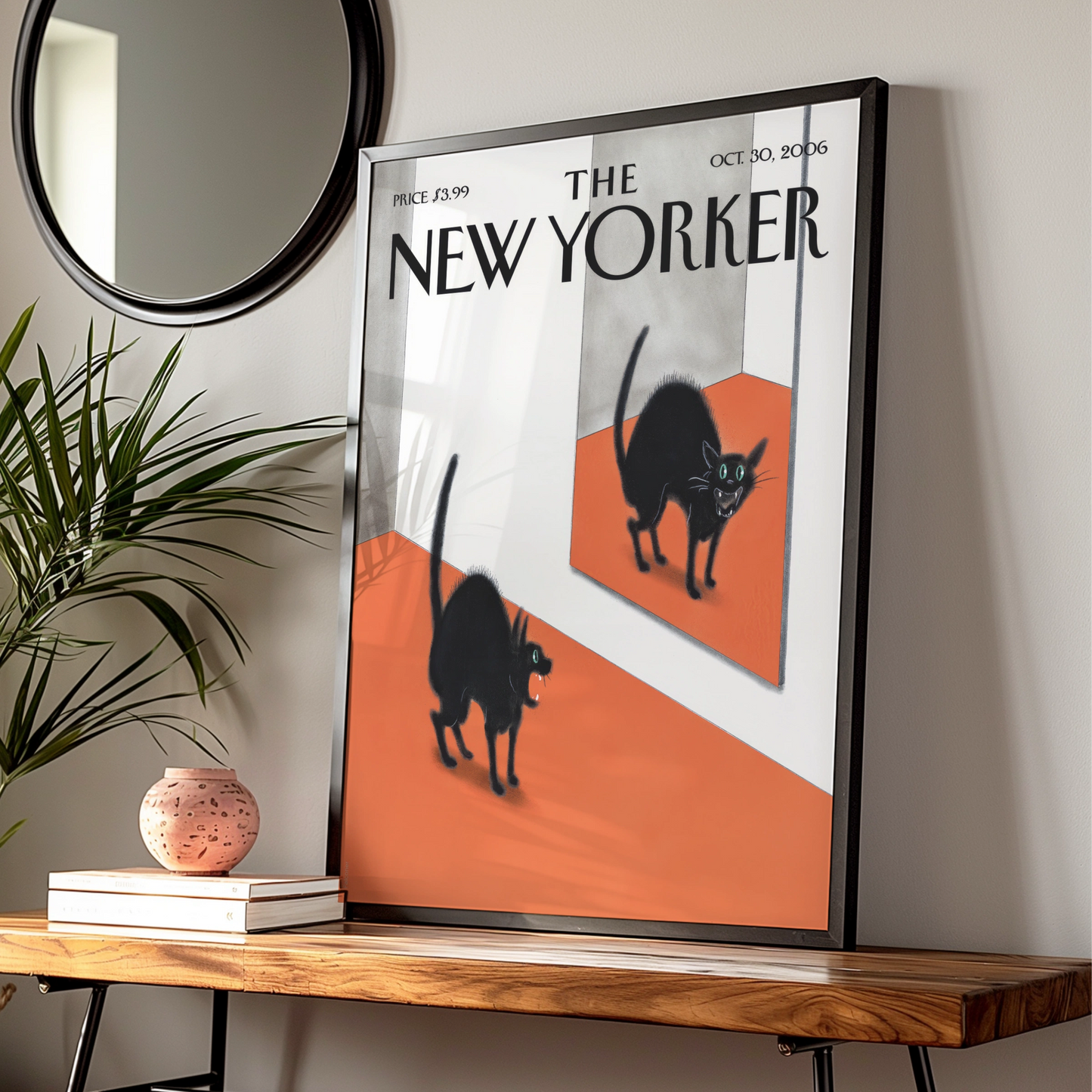 The New Yorker Halloween Black Cat Mirror Poster, October 2006 Cover Wall Art Print