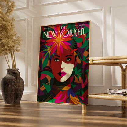 The New Yorker Poster March 2019, Floral Woman Cover Art, Tropical Wall Art Print