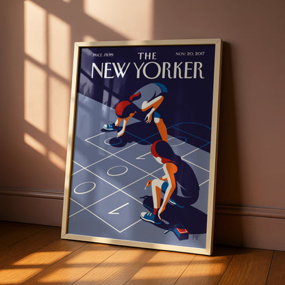 The New Yorker Poster, Children Hopscotch Art Print, Navy Blue Retro Wall Art