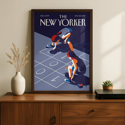 The New Yorker Poster, Children Hopscotch Art Print, Navy Blue Retro Wall Art