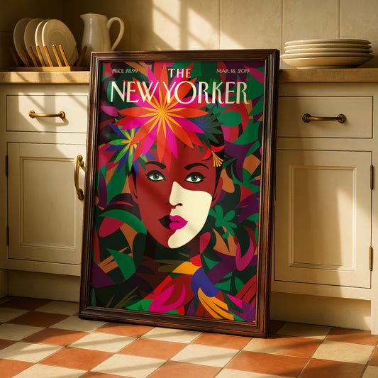 The New Yorker Poster March 2019, Floral Woman Cover Art, Tropical Wall Art Print