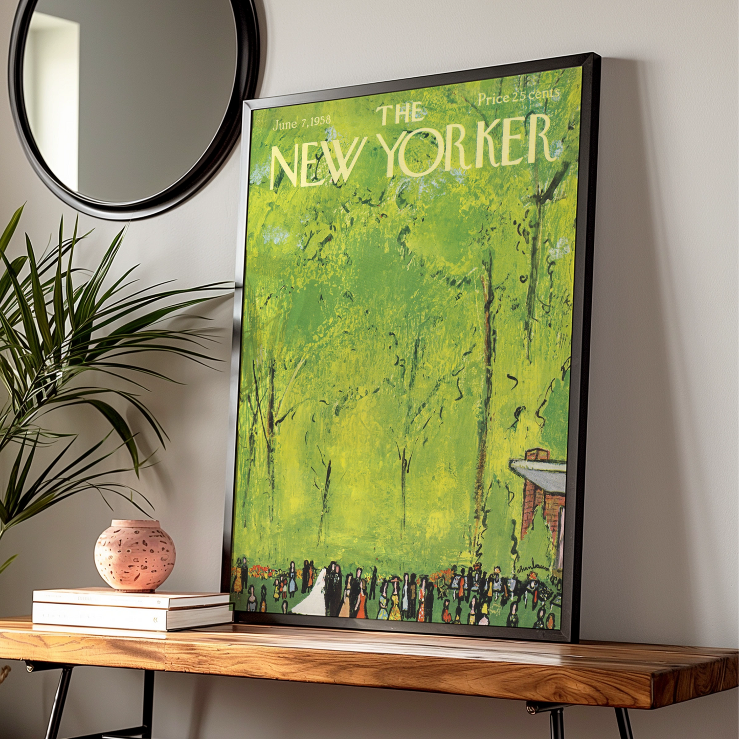 The New Yorker June 1958 Poster, Vintage Wedding Park Scene, Green Summer Wall Art