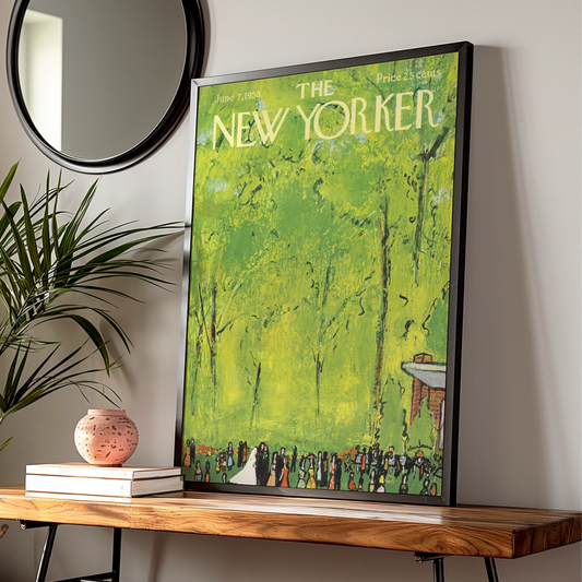 The New Yorker June 1958 Poster, Vintage Wedding Park Scene, Green Summer Wall Art