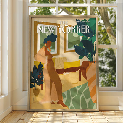 The New Yorker Poster March 2021, Woman Interior Art Print, Boho Wall Decor