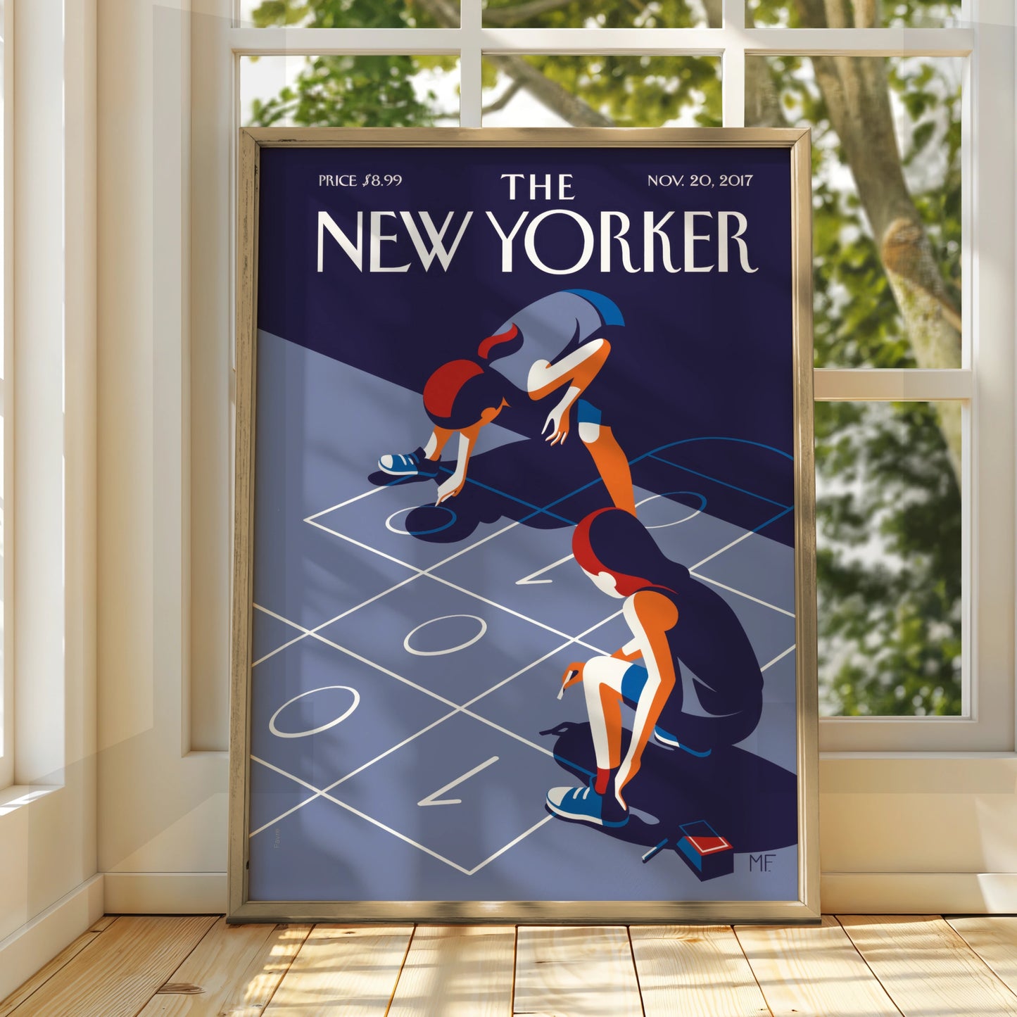 The New Yorker Poster, Children Hopscotch Art Print, Navy Blue Retro Wall Art