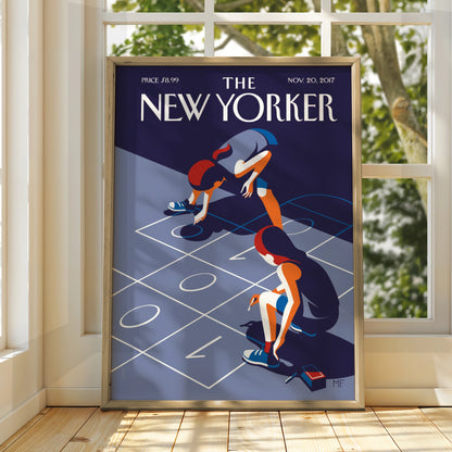 The New Yorker Poster, Children Hopscotch Art Print, Navy Blue Retro Wall Art