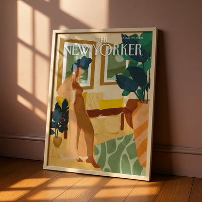The New Yorker Poster March 2021, Woman Interior Art Print, Boho Wall Decor