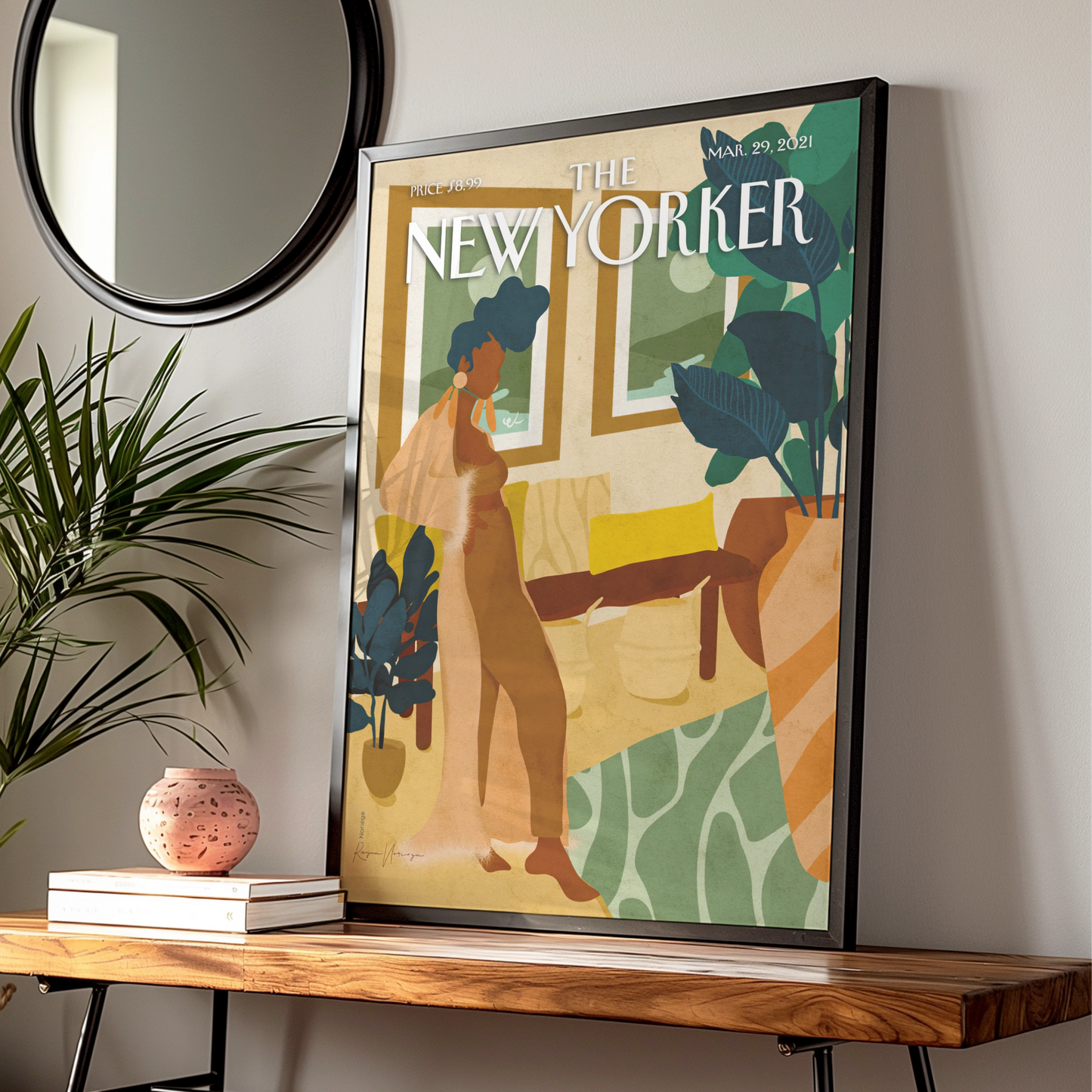 The New Yorker Poster March 2021, Woman Interior Art Print, Boho Wall Decor