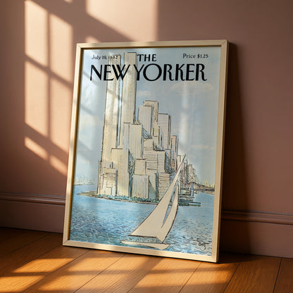 New Yorker 1982 Poster, NYC Skyline Sailboat Wall Art, Manhattan Vintage Print
