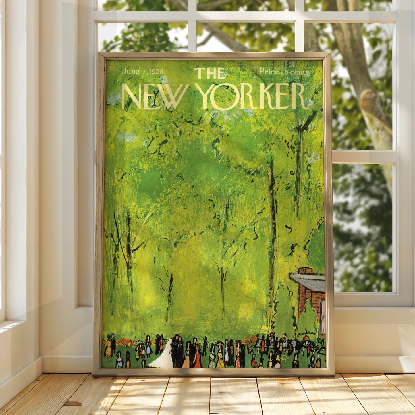 The New Yorker June 1958 Poster, Vintage Wedding Park Scene, Green Summer Wall Art