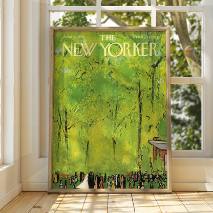 The New Yorker June 1958 Poster, Vintage Wedding Park Scene, Green Summer Wall Art