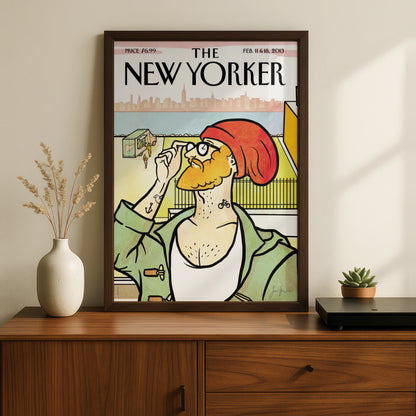 The New Yorker Poster, Hipster NYC Skyline Cover Art, Feb 2013, Wall Print