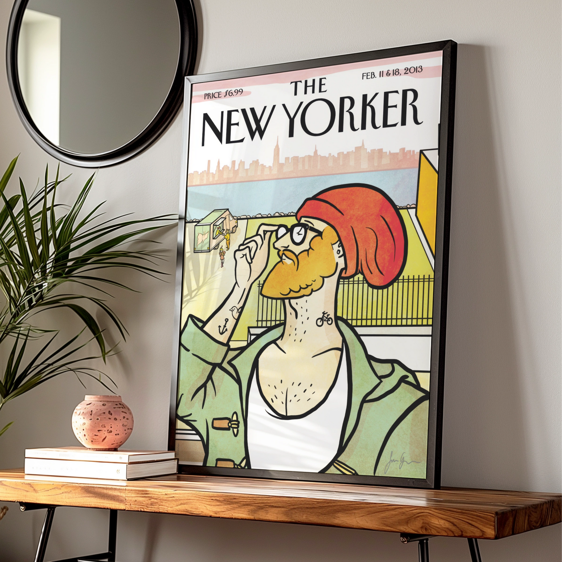 The New Yorker Poster, Hipster NYC Skyline Cover Art, Feb 2013, Wall Print