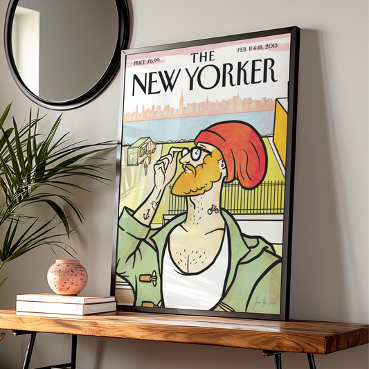 The New Yorker Poster, Hipster NYC Skyline Cover Art, Feb 2013, Wall Print