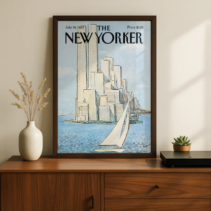 New Yorker 1982 Poster, NYC Skyline Sailboat Wall Art, Manhattan Vintage Print
