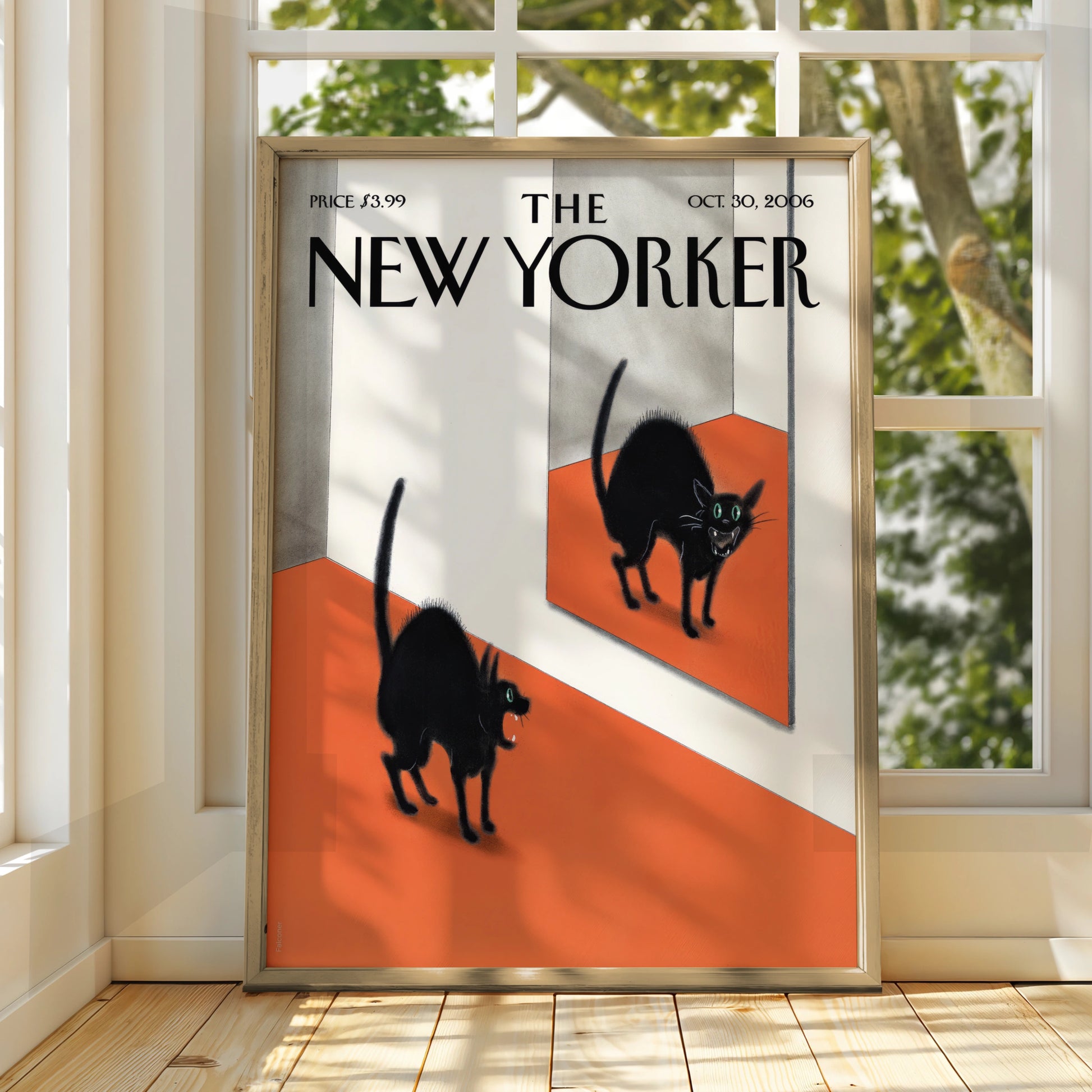 The New Yorker Halloween Black Cat Mirror Poster, October 2006 Cover Wall Art Print