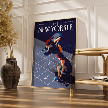 The New Yorker Poster, Children Hopscotch Art Print, Navy Blue Retro Wall Art
