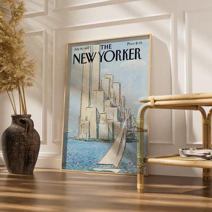New Yorker 1982 Poster, NYC Skyline Sailboat Wall Art, Manhattan Vintage Print