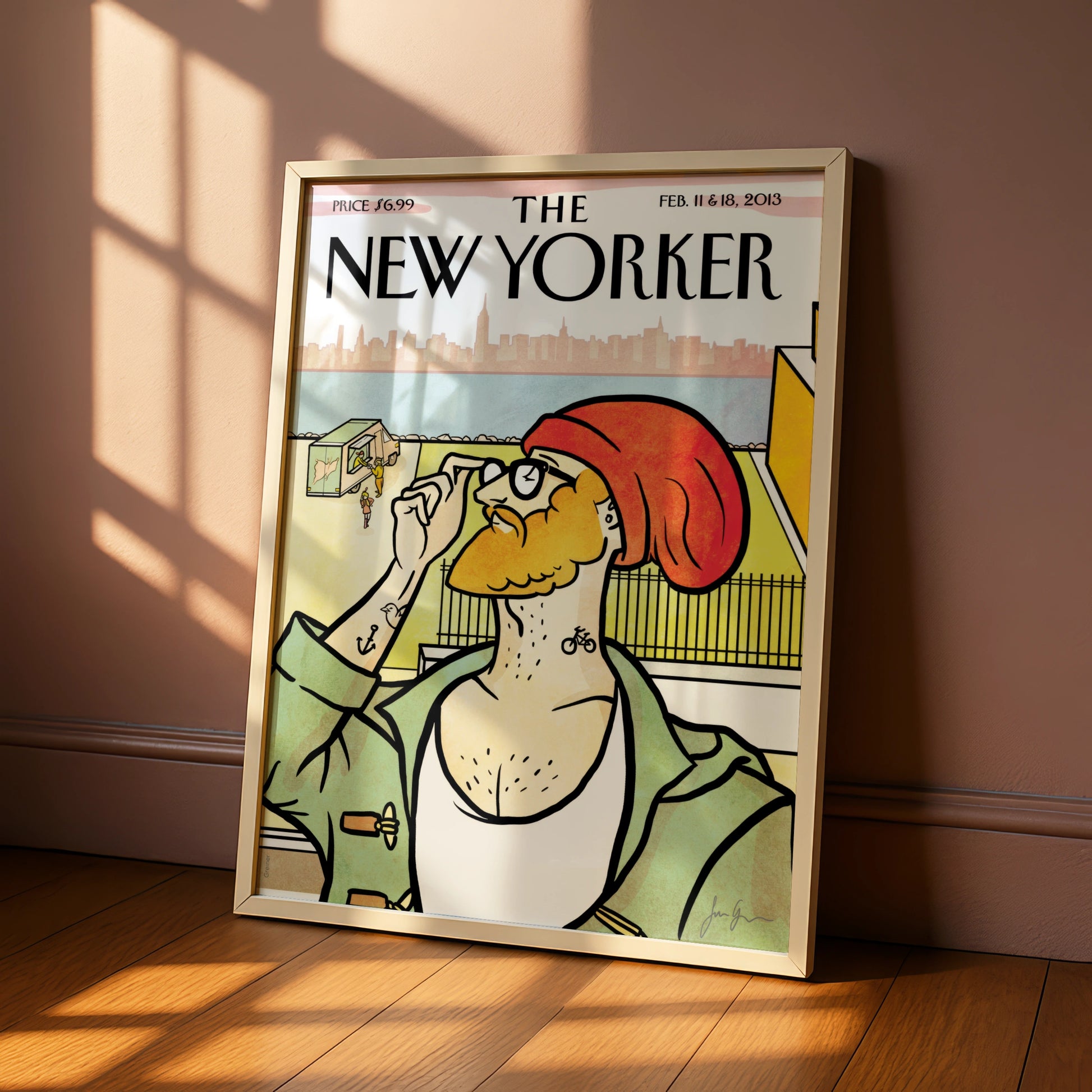 The New Yorker Poster, Hipster NYC Skyline Cover Art, Feb 2013, Wall Print
