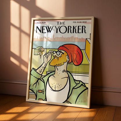 The New Yorker Poster, Hipster NYC Skyline Cover Art, Feb 2013, Wall Print