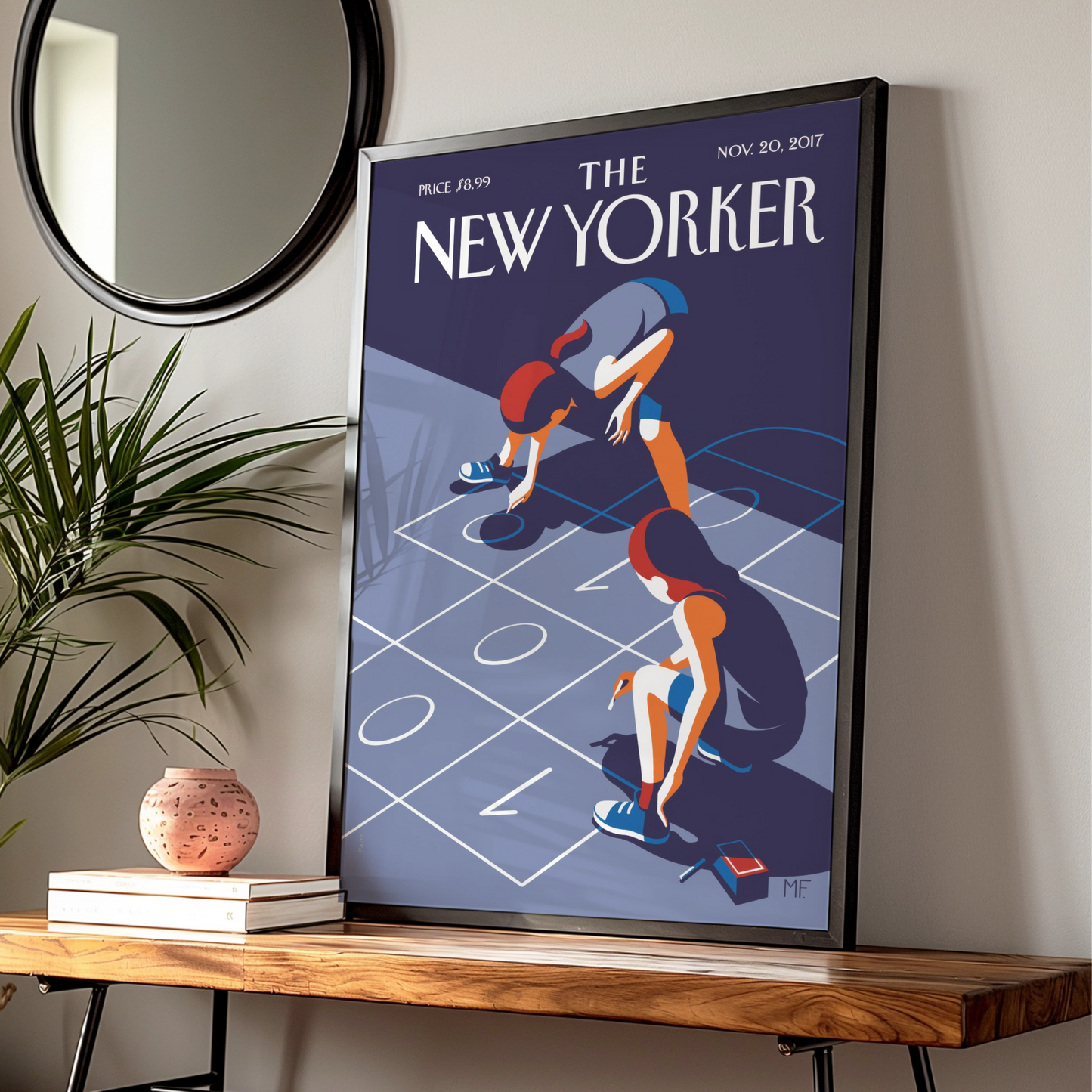 The New Yorker Poster, Children Hopscotch Art Print, Navy Blue Retro Wall Art