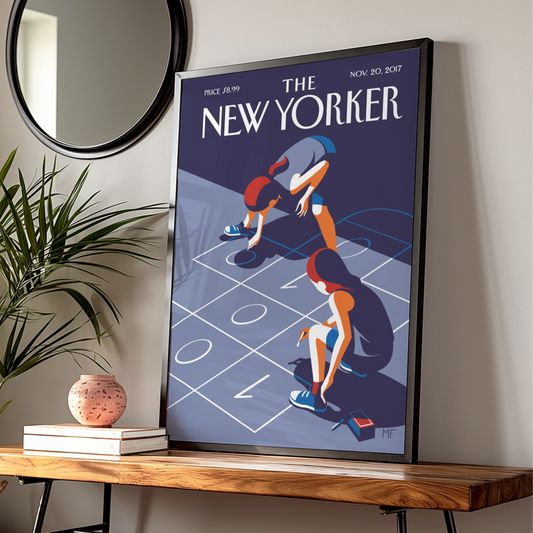 The New Yorker Poster, Children Hopscotch Art Print, Navy Blue Retro Wall Art