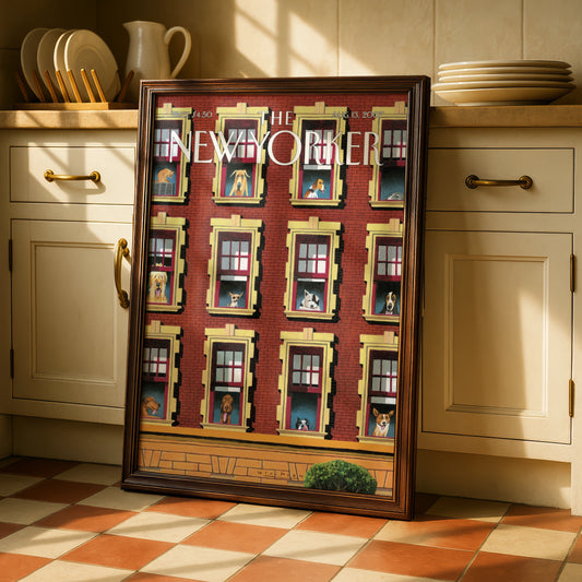 The New Yorker Dog Poster, NYC Apartment Dogs Art Print, Funny Animal Wall Art