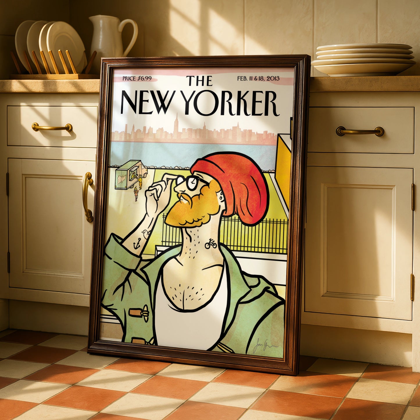 The New Yorker Poster, Hipster NYC Skyline Cover Art, Feb 2013, Wall Print