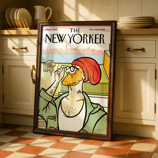 The New Yorker Poster, Hipster NYC Skyline Cover Art, Feb 2013, Wall Print