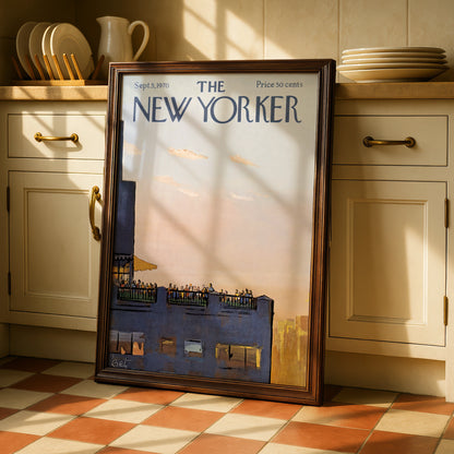 The New Yorker Poster 1970 Rooftop Party NYC Skyline, Vintage Magazine Cover Art Print