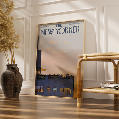 The New Yorker Poster 1970 Rooftop Party NYC Skyline, Vintage Magazine Cover Art Print