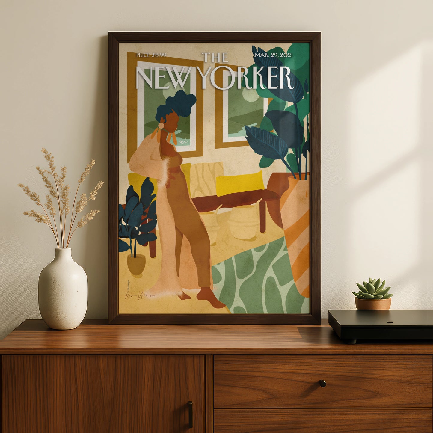 The New Yorker Poster March 2021, Woman Interior Art Print, Boho Wall Decor
