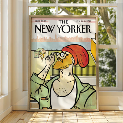 The New Yorker Poster, Hipster NYC Skyline Cover Art, Feb 2013, Wall Print